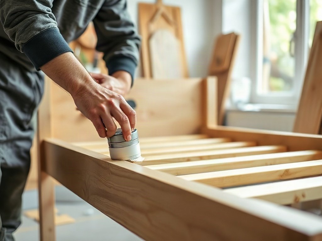 Mua giường ngủ gỗ trẻ em giá rẻ cần quan tâm đến vấn đề gì Thợ mộc phủ sơn PU gốc nước lên bề mặt giường ngủ gỗ