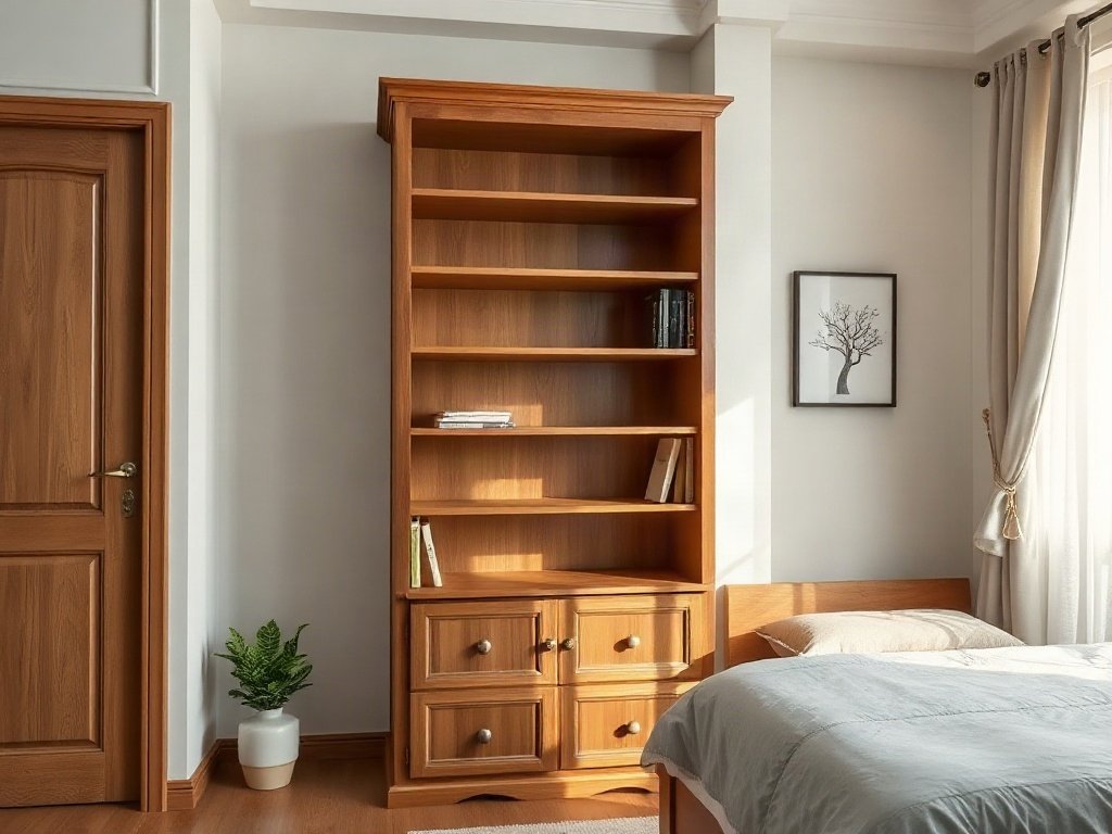 Tủ để sách đẹp gỗ tự nhiên đặt gọn góc phòng ngủ nhỏ