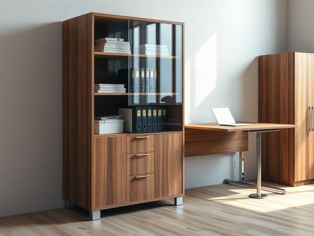 Tủ hồ sơ cánh kính kết hợp cánh gỗ cho văn phòng hiện đại