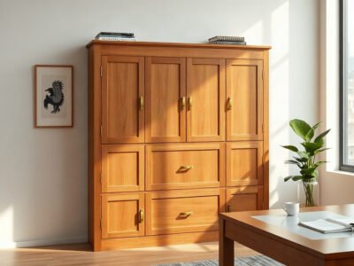 Tủ hồ sơ đẹp 5 cánh gỗ tự nhiên đặt trang trọng trong văn phòng làm việc