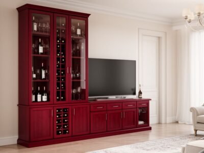 Tủ rượu kết hợp kệ tivi gỗ gõ đỏ cho phòng khách rộng