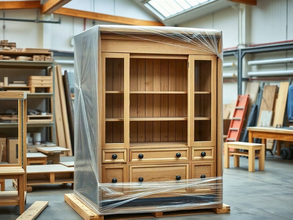 Tủ trưng bày mỹ phẩm gỗ tự nhiên đóng gói chuẩn bị vận chuyển