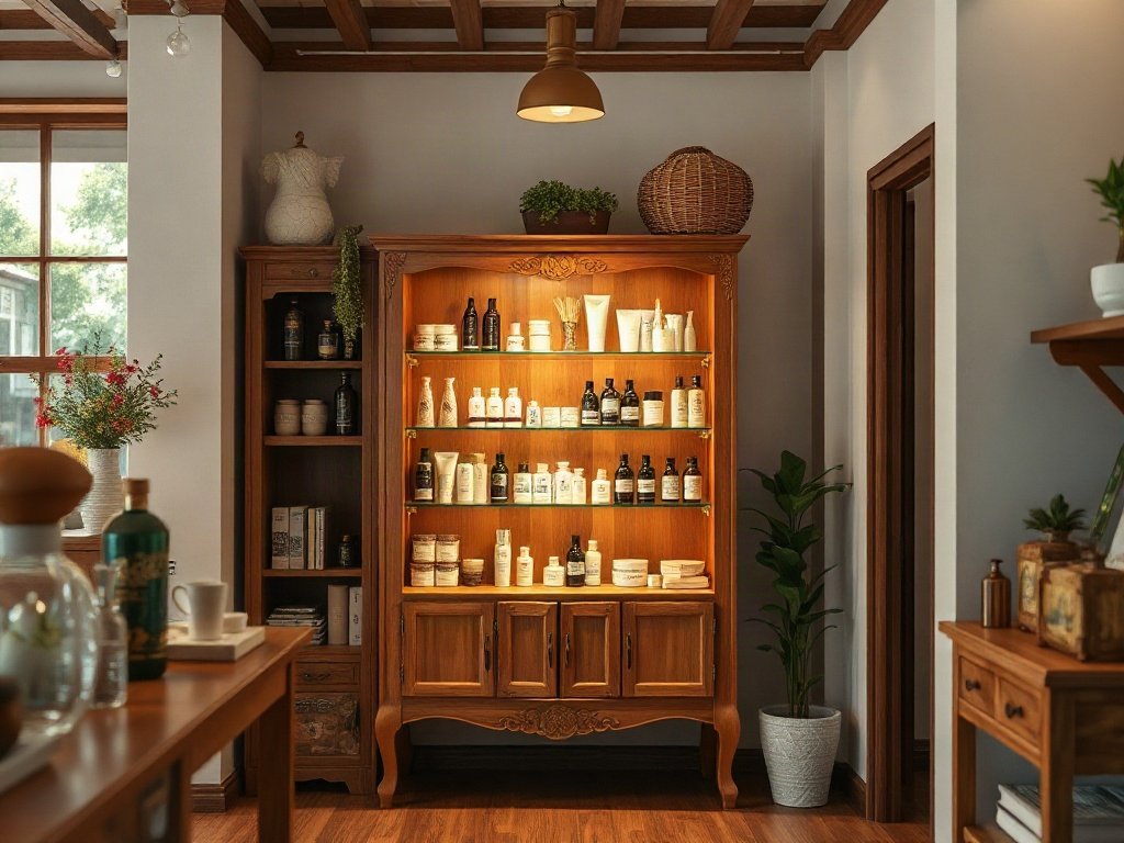 Tủ trưng bày sản phẩm giá rẻ hcm đặt trong không gian shop mỹ phẩm nhỏ