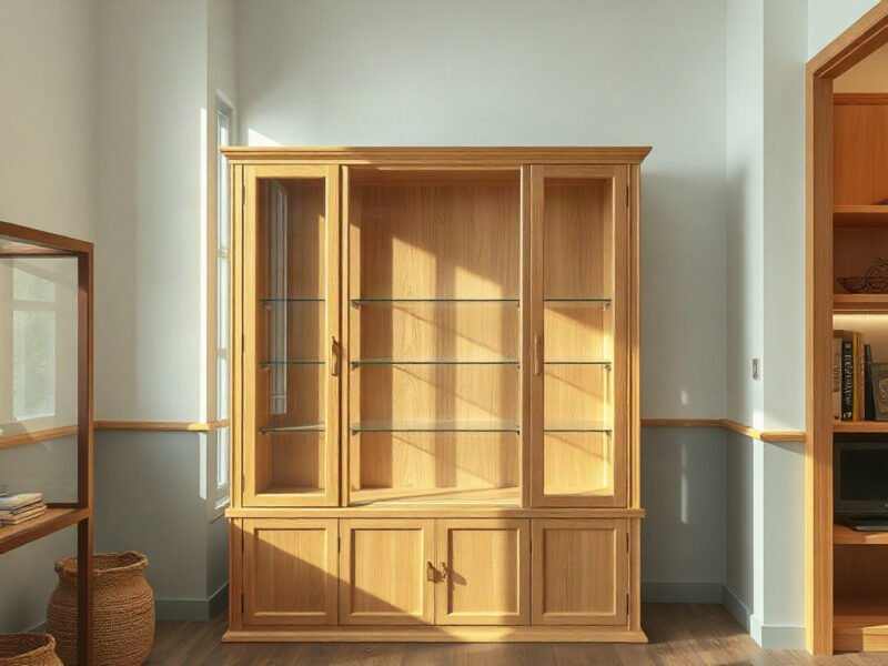 Tủ trưng bày sản phẩm giá rẻ hcm khung gỗ tự nhiên nhiều tầng kính